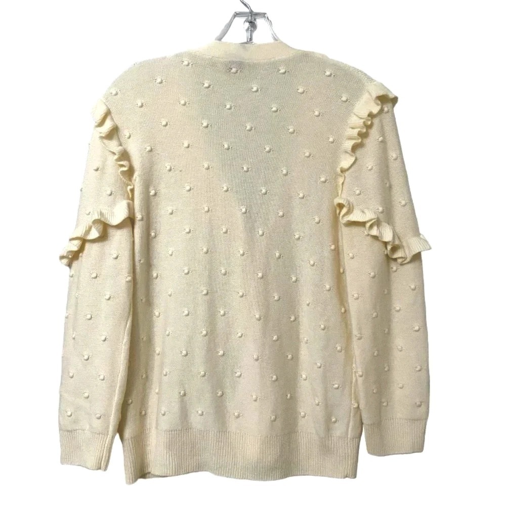 Kate Spade Cream Beige Ruffle Pom Gold Button Sweater Cardigan - Picture 6 of 7